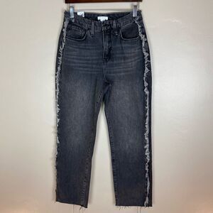 Good American NWT Good Boy Outseam Frayed high rise straight jeans 6/28